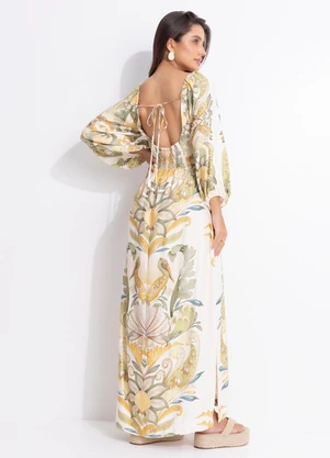 Farm - Vestido Longo Cropped Jardim de Mar Bege - FARM