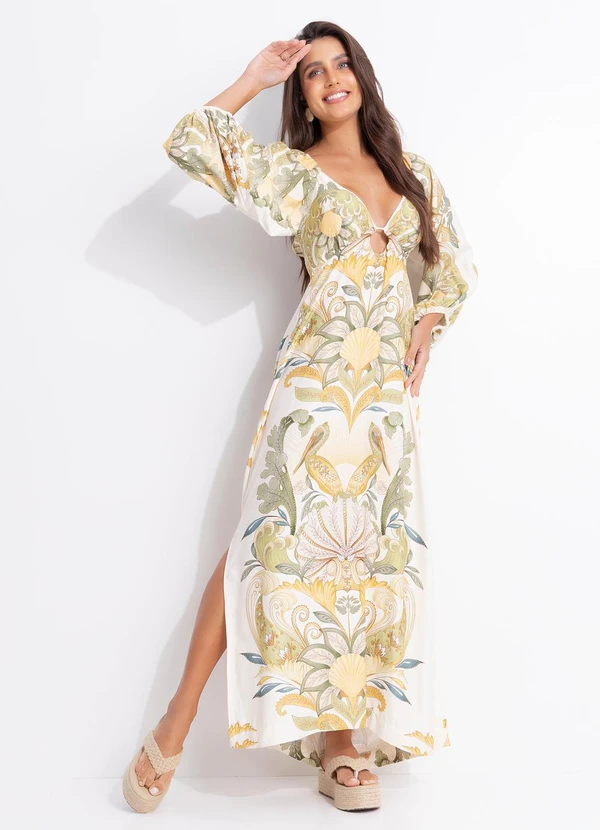 Farm - Vestido Longo Cropped Jardim de Mar Bege 3