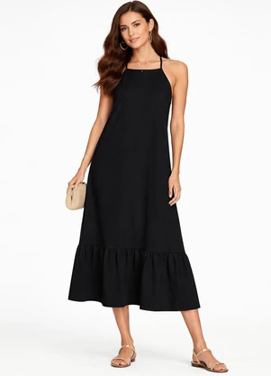 Infinita Cor - Vestido Longo de Alça e Recorte Maria Preto - INFINITA COR
