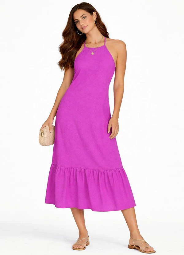 Infinita Cor - Vestido Longo de Alça e Recorte Maria Roxo