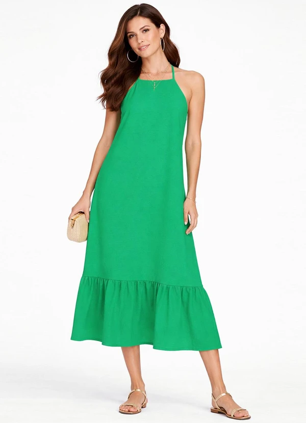 Infinita Cor - Vestido Longo de Alça e Recorte Maria Verde