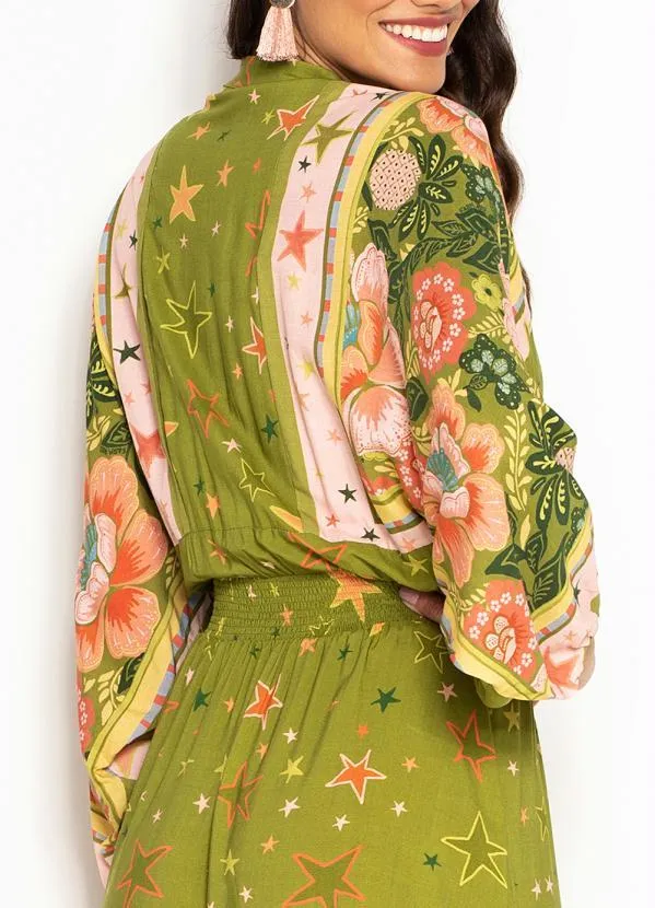 Farm - Vestido Longo de Viscose Lenço Estrela Verde 4