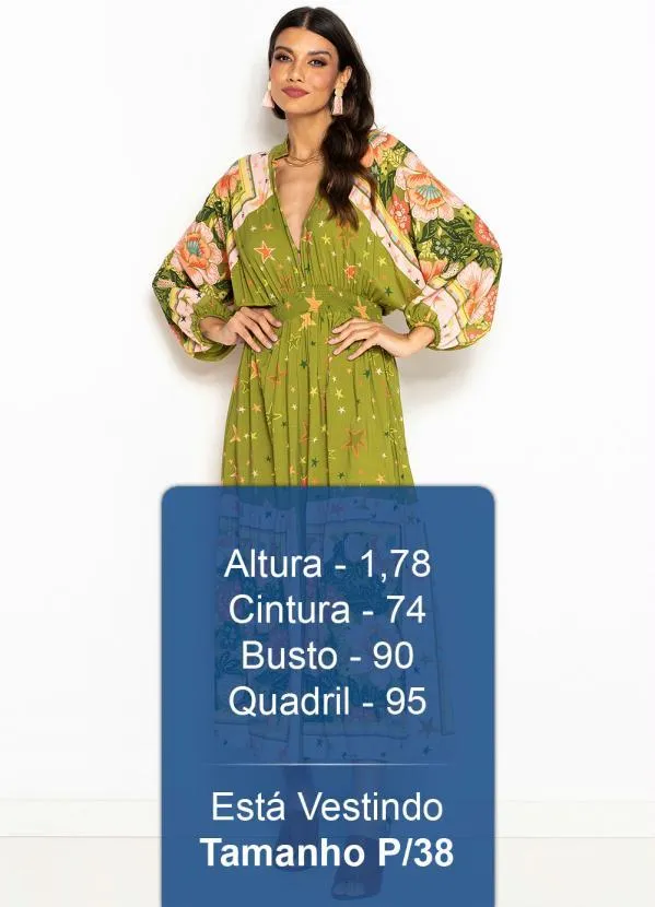 Farm - Vestido Longo de Viscose Lenço Estrela Verde 5