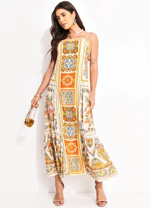 Farm - Vestido Longo Elisa Bege - FARM