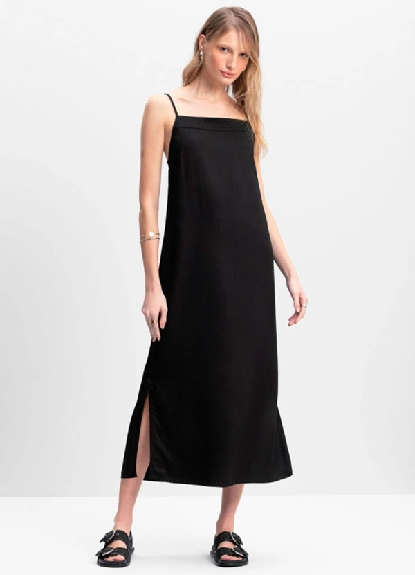 Essendi - Vestido Longo Feminino com Fenda Preto