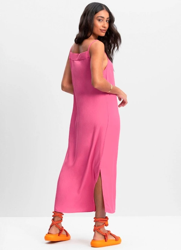 Essendi - Vestido Longo Feminino com Fenda Rosa 2