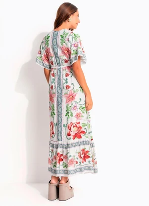 Farm - Vestido Longo Flor de Outono Bege - FARM