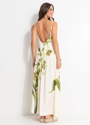 Farm - Vestido Longo Floral Orquídea Bege - FARM