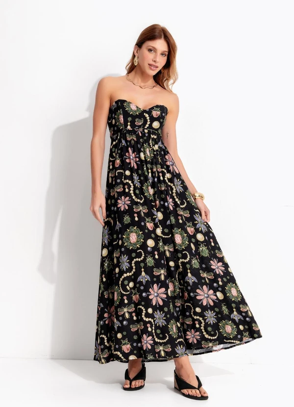 Farm - Vestido Longo Glow Preto