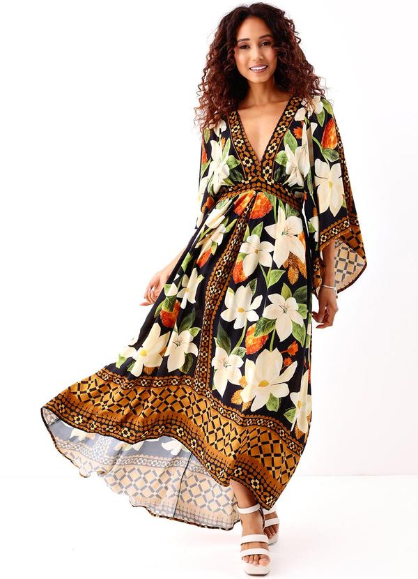Farm - Vestido Longo Lenço Floral Biriba