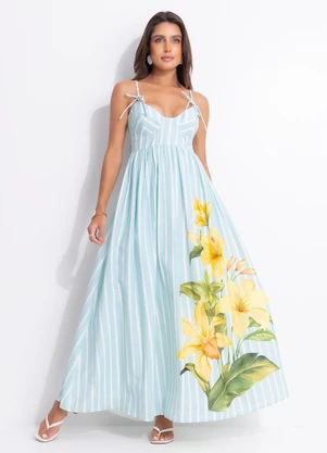 Farm - Vestido Longo Listra Alexia Azul - FARM