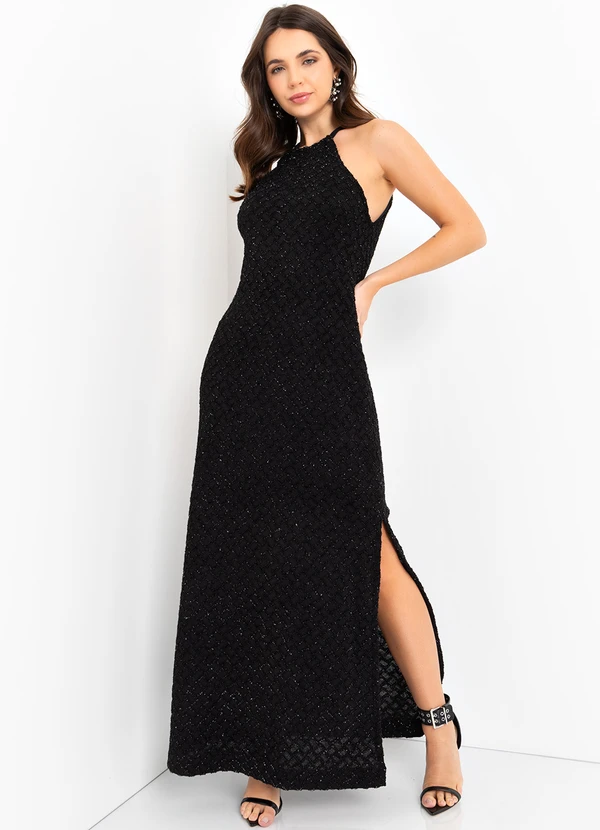 Decote Vestido Preto Com Abertura Lateral Vestido Com Abertura Lateral Na Perna Vestido Aberto Vestido Longo