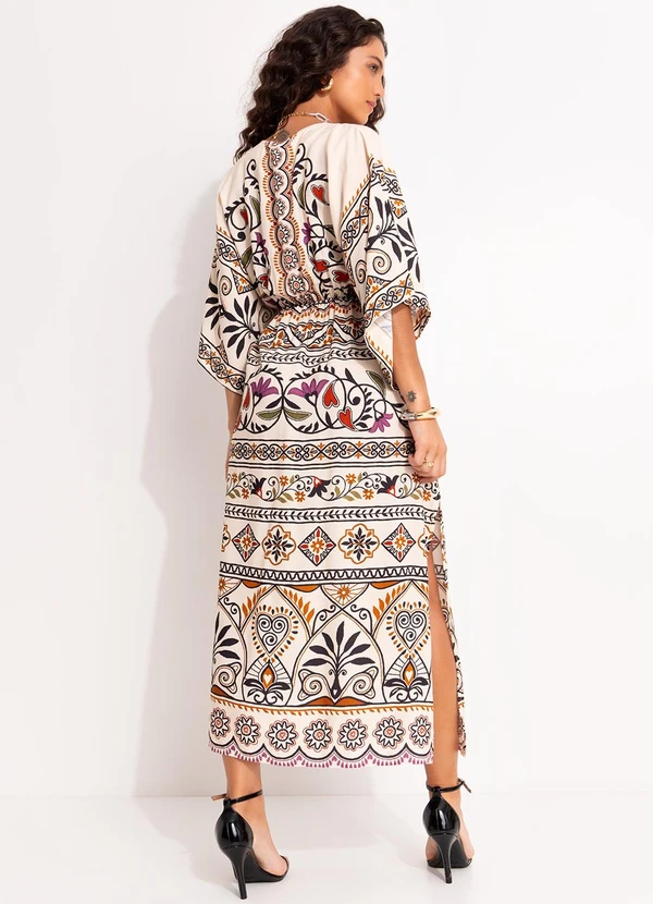 Farm - Vestido Longo Manga Adriele Bege 2