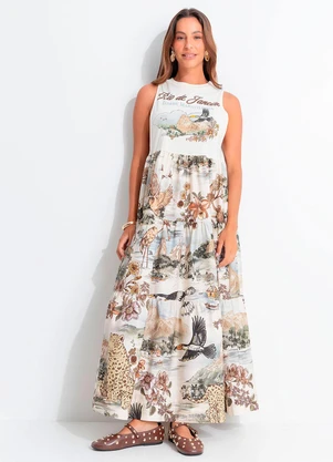 Farm - Vestido Longo Mapa Rio Bege - FARM
