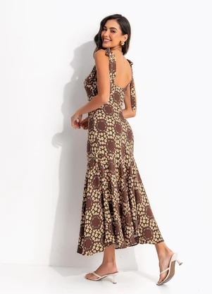 Farm - Vestido Longo Marrom - FARM