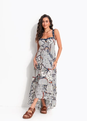 Farm - Vestido Longo Riviera Bege - FARM