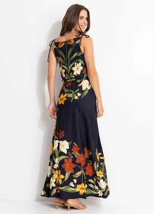 Farm - Vestido Longo Selva de Flor Preto - FARM