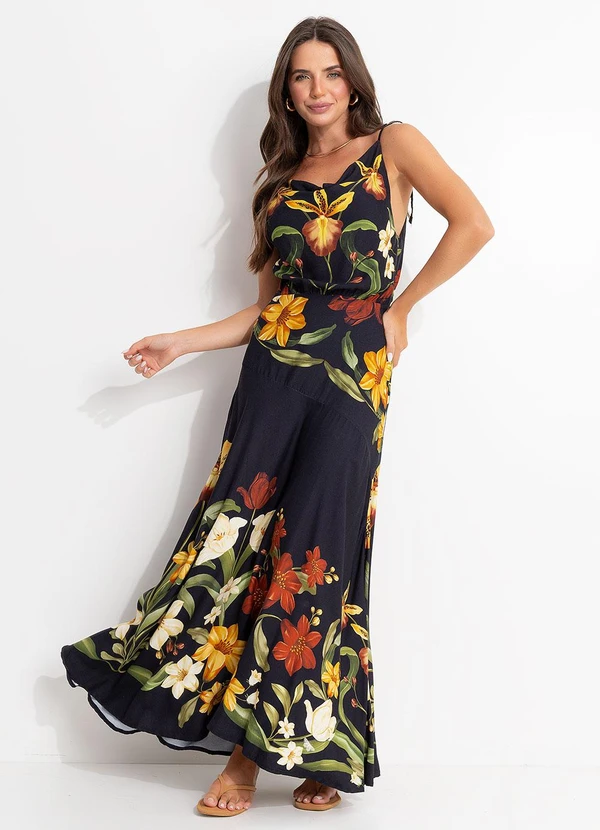 Farm - Vestido Longo Selva de Flor Preto