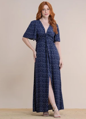 Angel - Vestido Longo Viscose Estampada Azul - ANGEL