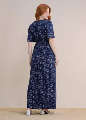Angel - Vestido Longo Viscose Estampada Azul - ANGEL