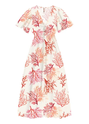 Angel - Vestido Longo Viscose Estampada Bege - ANGEL