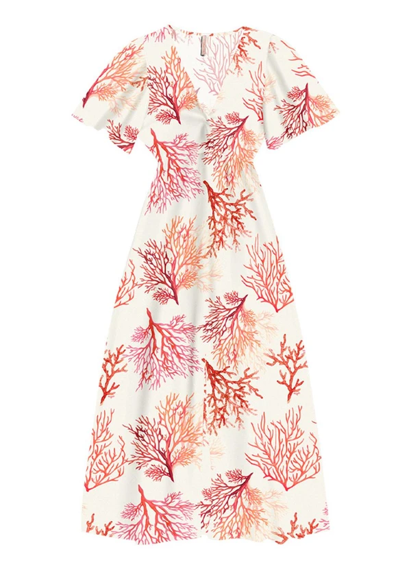 Angel - Vestido Longo Viscose Estampada Bege