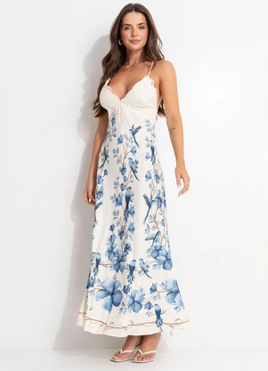 Farm - Vestido Longo Voo em Flor Bege - FARM