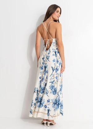 Farm - Vestido Longo Voo em Flor Bege - FARM
