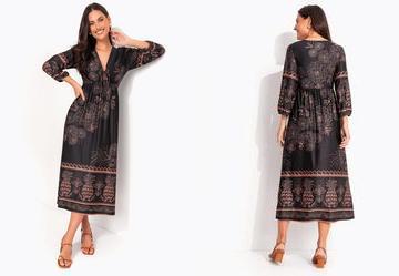 Vestido Longuete Abacaxi Tropical em Malha Fria com Manga 3/4