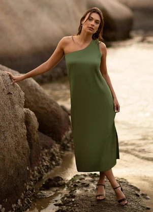 Principessa - Vestido Maxi Longuete de Alfaiataria Verde Musgo Rosicler - PRINCIPESSA