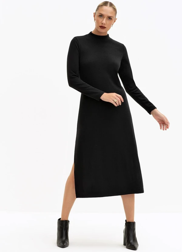 Principessa - Vestido Longuete em Malha Canelada Preto Diana 3