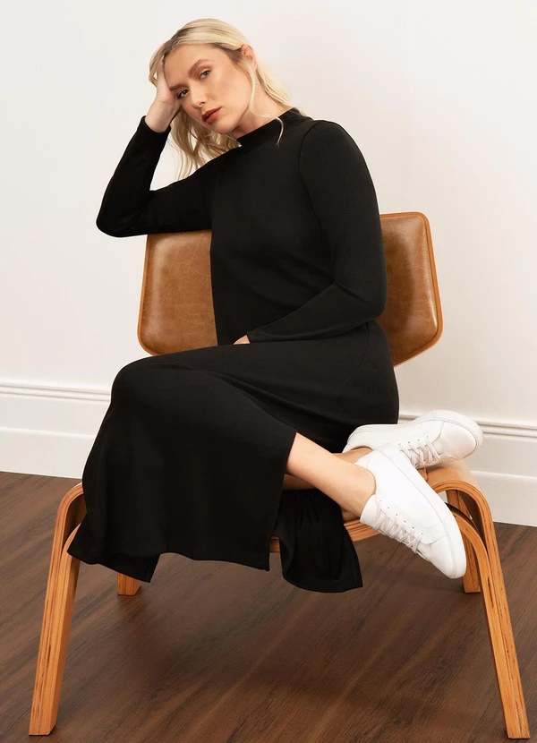 Principessa - Vestido Longuete em Malha Canelada Preto Diana 5