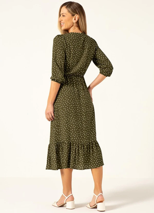 Principessa - Vestido Longuete em Viscose Estampada Verde Militar Ieda 2