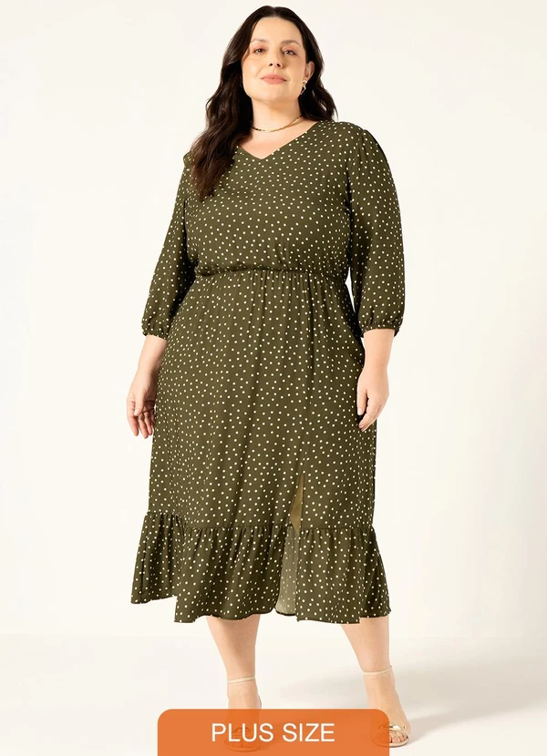 Principessa - Vestido Longuete em Viscose Estampada Verde Militar Ieda 3