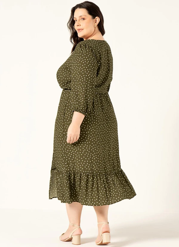 Principessa - Vestido Longuete em Viscose Estampada Verde Militar Ieda 4
