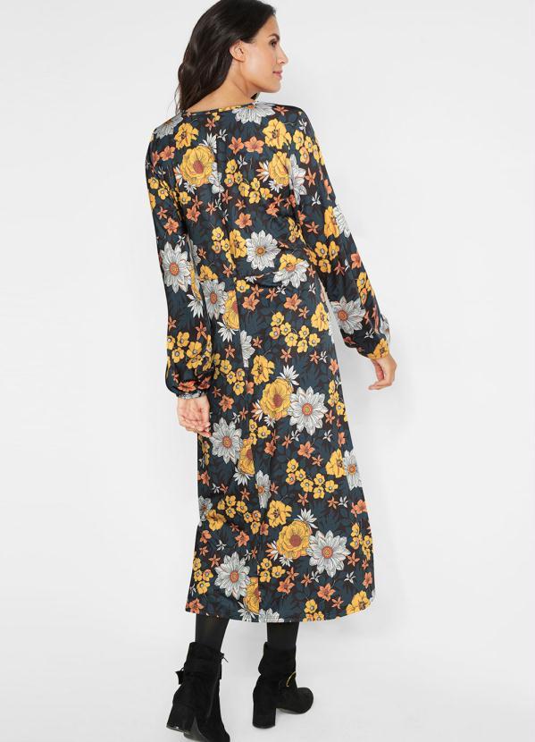 Queima Estoque - Vestido Longuete Floral Preto 7