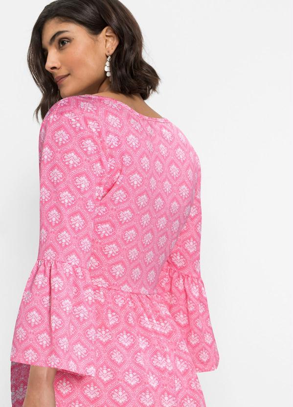 Outlet - Vestido Longuete Mangas Amplas Paisley Rosa 3