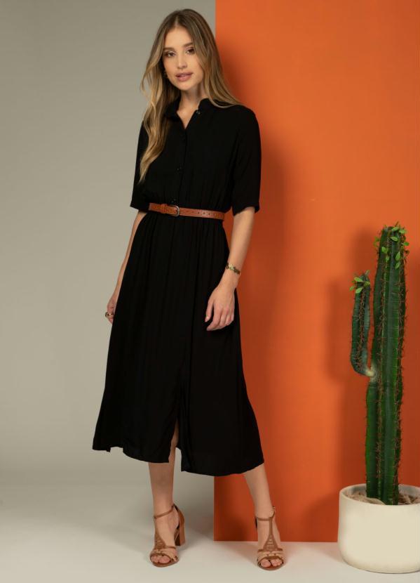 Quintess - Vestido Longuete Preto com Fendas