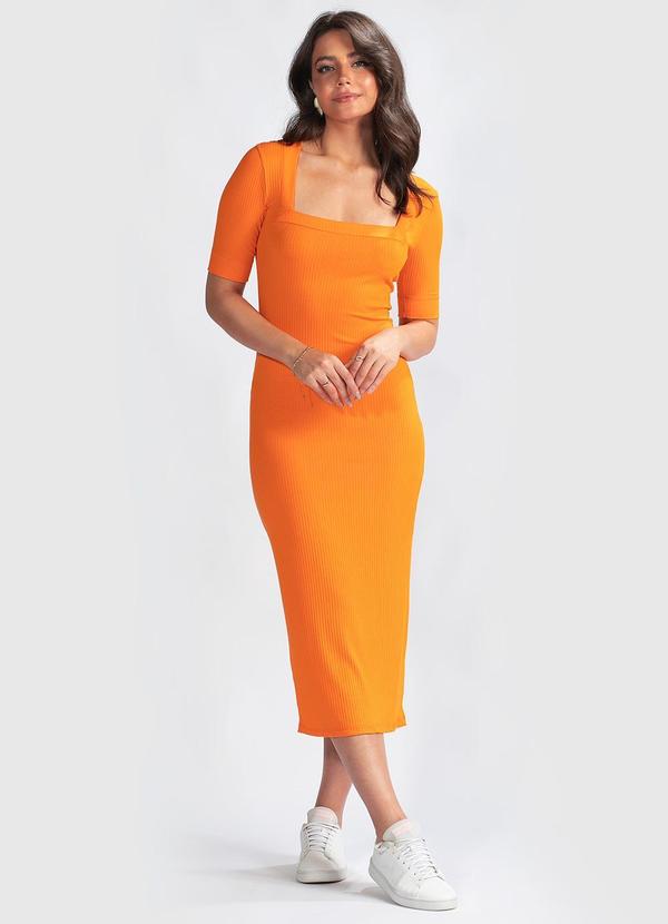 Colcci - Vestido Malha Canelada Laranja