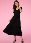 VESTIDO MALHA DE VISCOSE (PRETO) COM DECOTE V