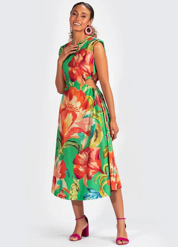 Farm - Vestido Malha Tropicarte Verde