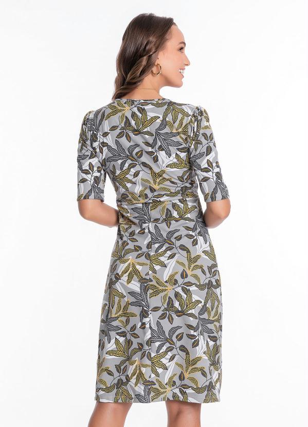 Rosalie - Vestido Manga 3/4 Folhas Cinza Moda Evangélica 3