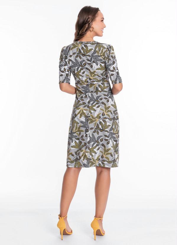 Rosalie - Vestido Manga 3/4 Folhas Cinza Moda Evangélica 5