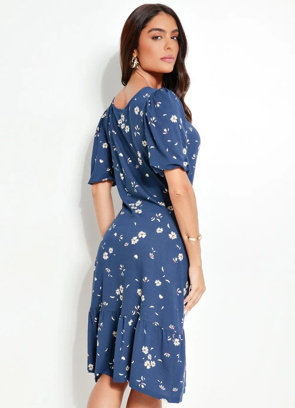 Quintess - Vestido Manga 3/4 Margaridas Azul 5