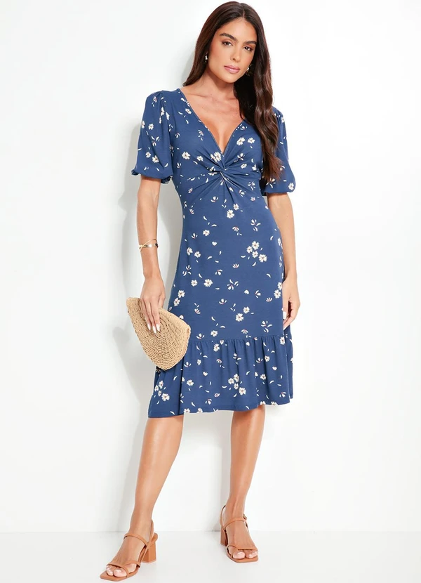 Quintess - Vestido Manga 3/4 Margaridas Azul 4