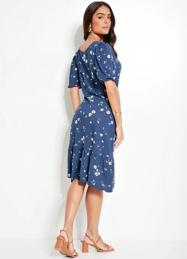 Quintess - Vestido Manga 3/4 Margaridas Azul 3