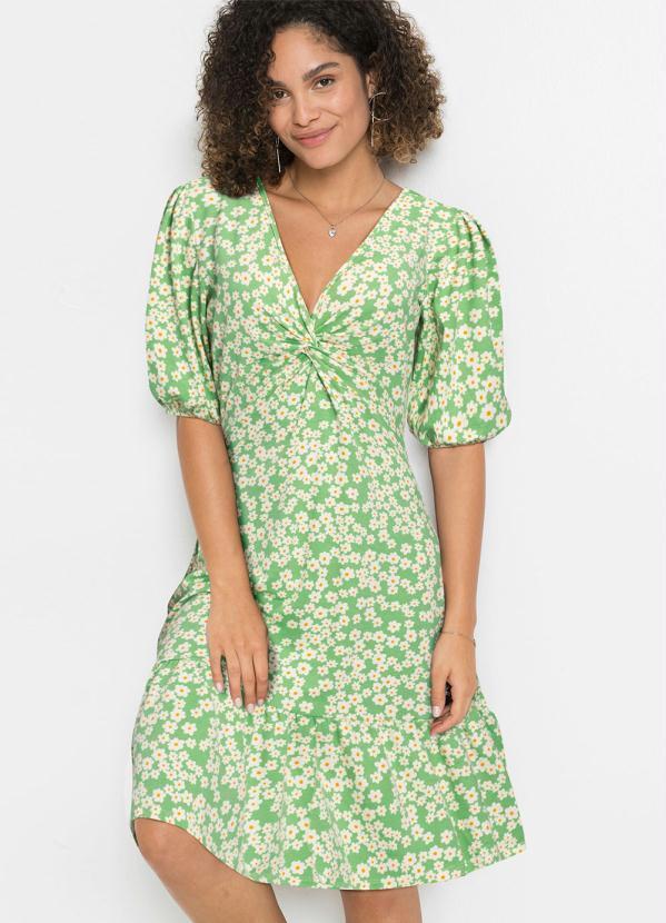 bonprix - Vestido Manga 3/4 Margaridas Verde