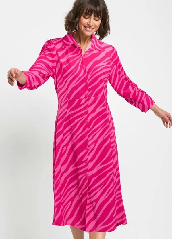 bonprix - Vestido Manga 3/4 Zebra Rosa Pink