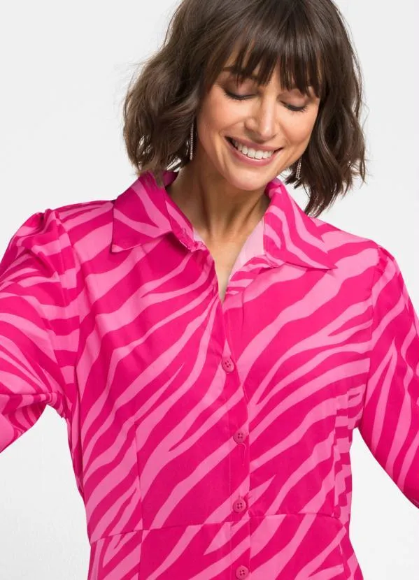 bonprix - Vestido Manga 3/4 Zebra Rosa Pink 2