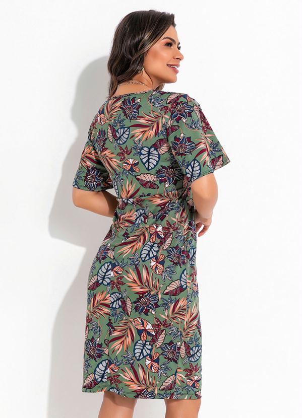 Outlet - Vestido Manga Ampla Folhas Verde Moda Evangélica 4